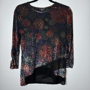 The Pyramid Collection Top Womens Extra Small Black Colorful Geometric Velvet